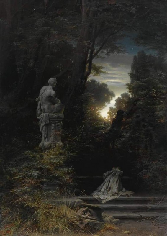 A Women At A Fountain By Ferdinand Knab, Oil Painting