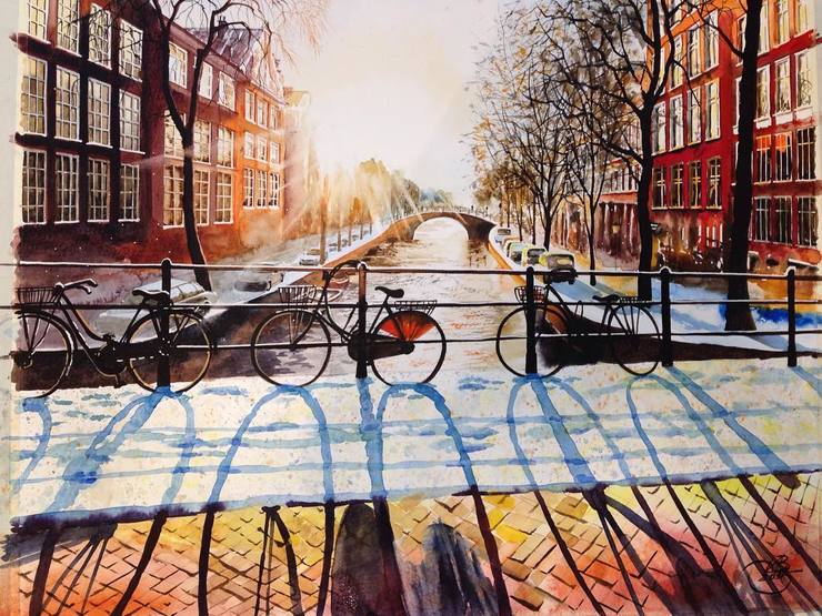 Amsterdam By Igor Dubovoy, Watercolor Painting