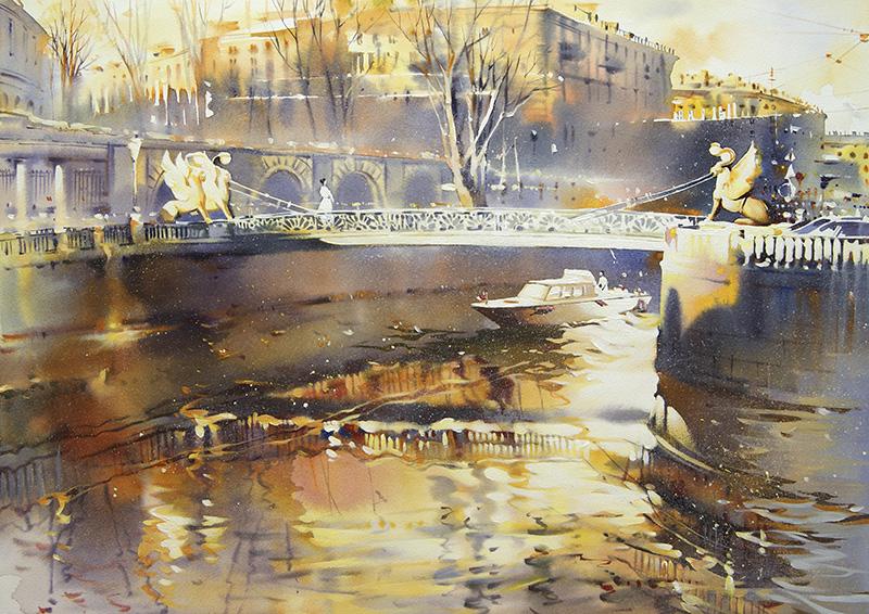 Bankovsky Bridge By Olga Litvinenko, Watercolor Painting
