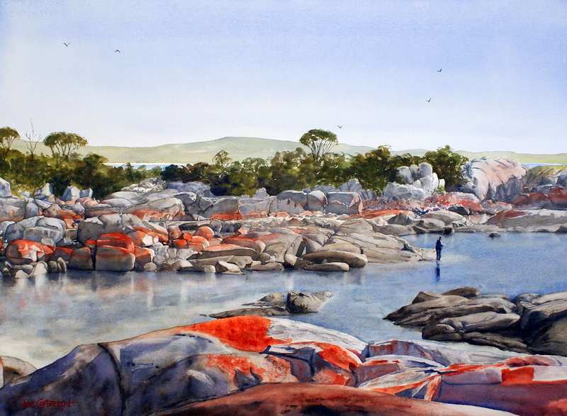 Bay Of Fires Tasmania By Joe Cartwright, Watercolor Painting
