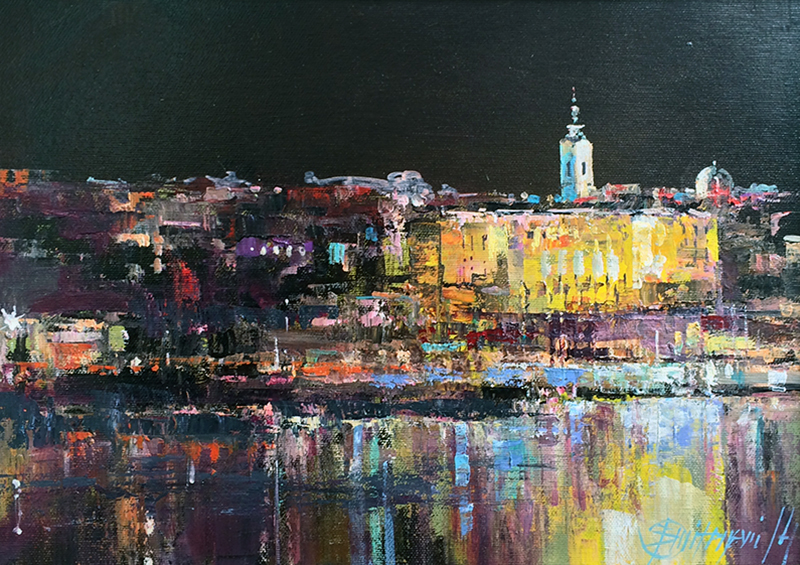 Belgrade By Night By Branko Dimitrijevic, Oil Painting