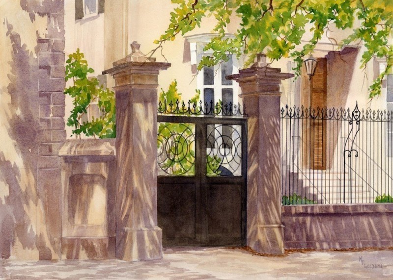 Charleston Gate By Mary Ellen Golden, Watercolor Painting