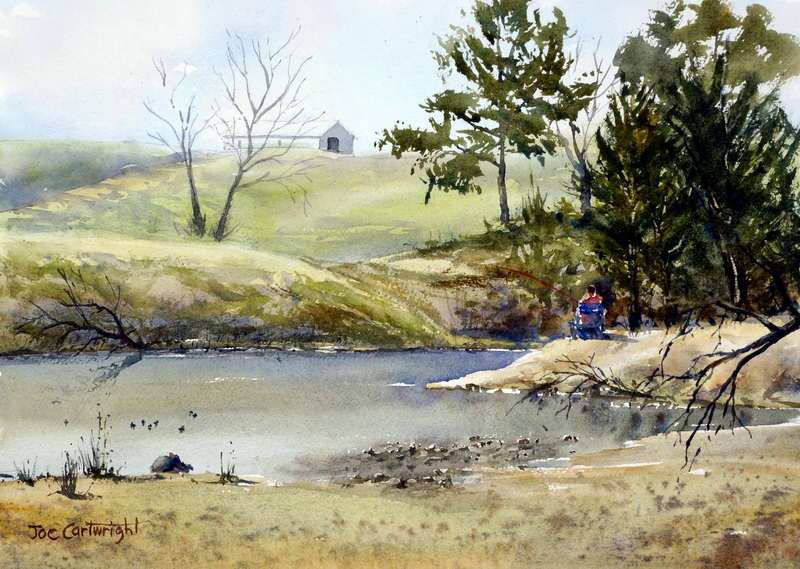 Fishing On The Nepean River by Joe Cartwright, Watercolor Painting