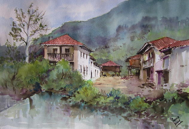 La Riera By Jose Cuervo Vina, Watercolor Painting
