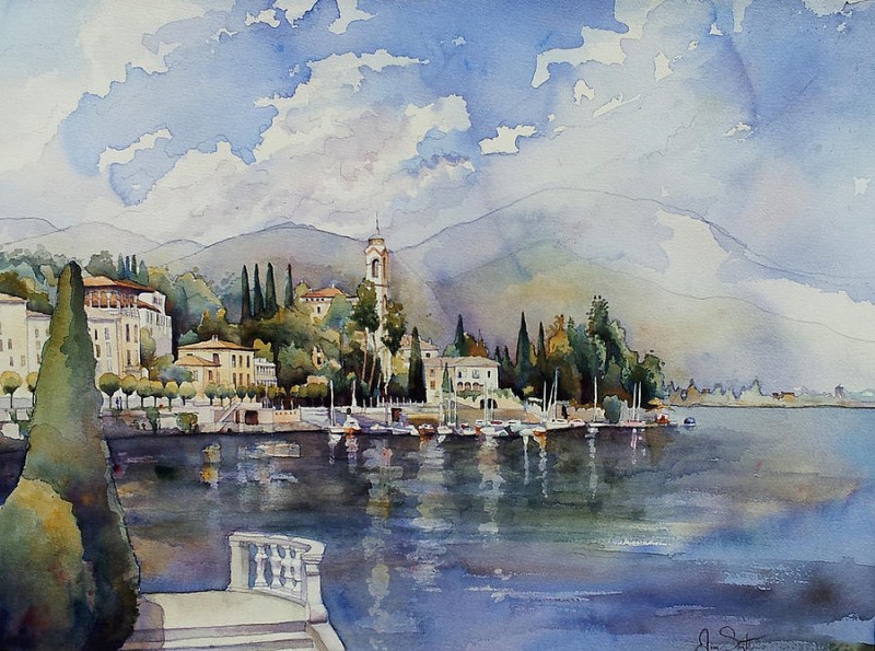 Moltrasio Lake Como Italy By Jim Smither, Watercolor 