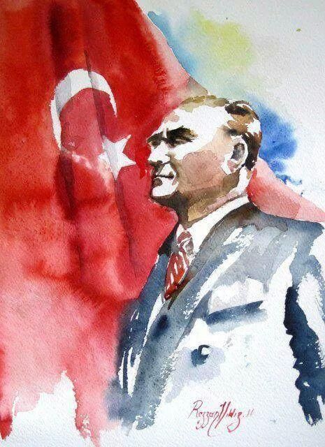 Mustafa Kemal Atatürk By Rezzan Yildiz, Watercolor Painting