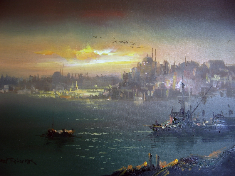 Night in Istanbul by Remzi Taskiran, Oil Painting