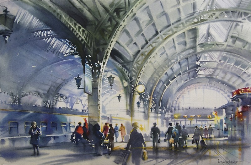 Railway Station By Olga Litvinenko, Watercolor