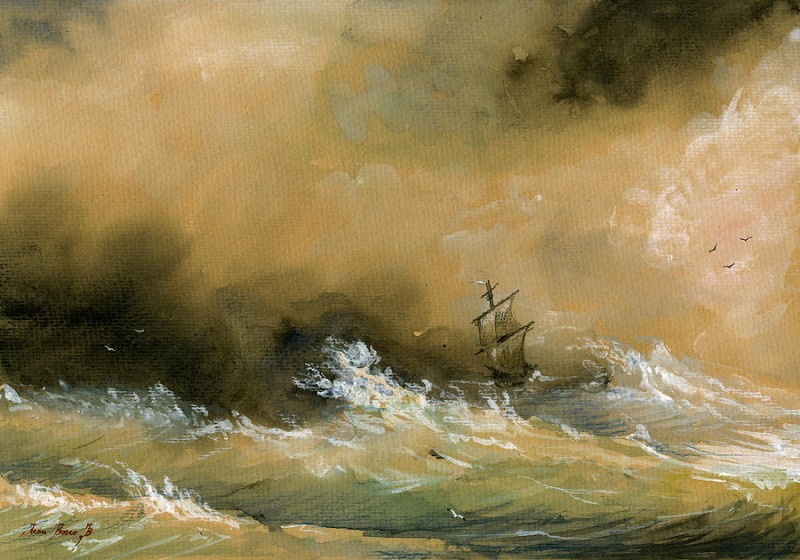 Sail Ship By Juan Bosco, Watercolor