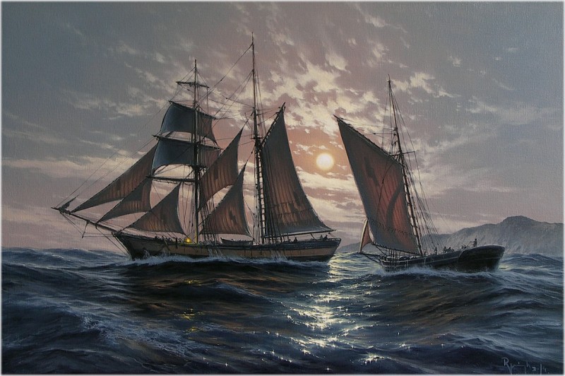 Sailing Ship By Marek Ruzyk, Oil Painting