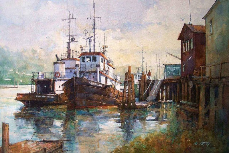Seaport By Ian Ramsay, Watecolor