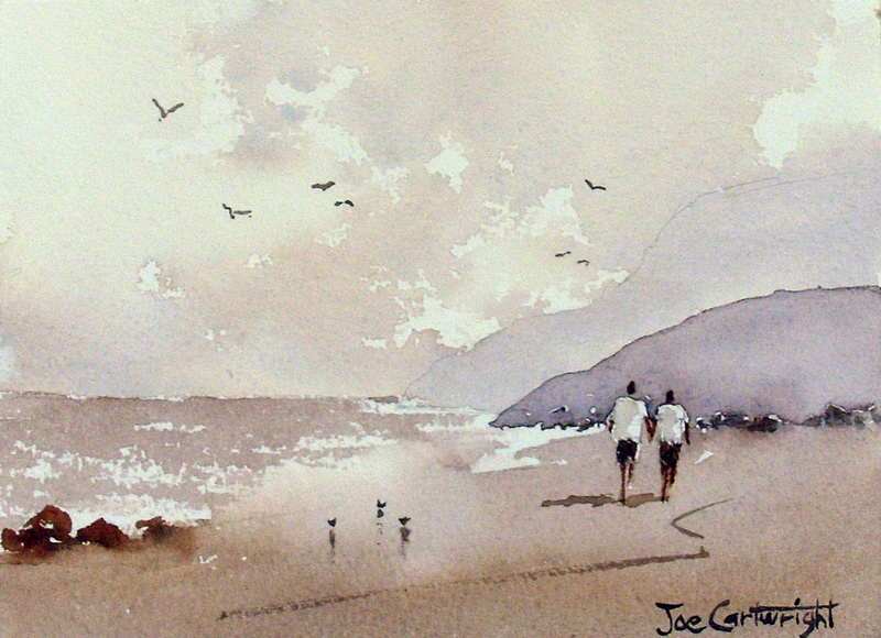 Simple Beach Scene By Joe Cartwright, Watercolor Painting