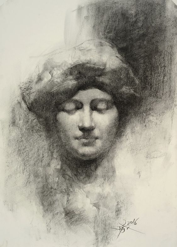 Statue By Chien Chung Wei, Charcoal Drawing