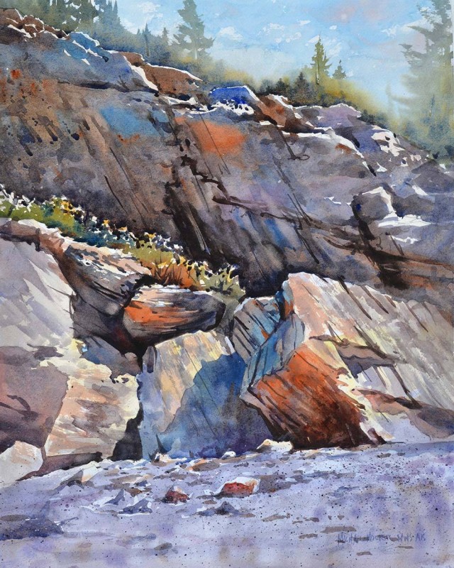 Stone Wall By Michael Holter, Watercolor Painting