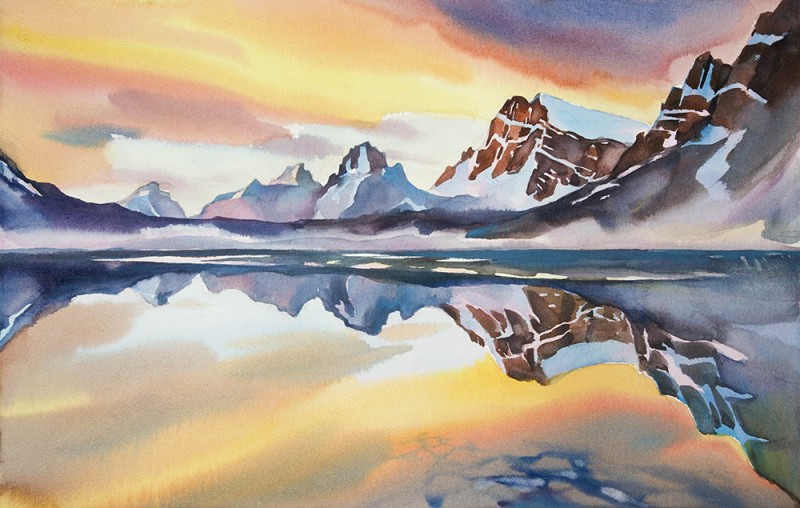 Sunrise On Bow Lake By David McEown, Watercolor Painting