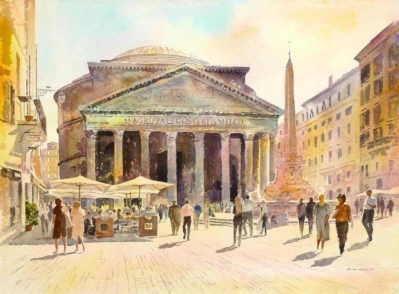 The Pantheon Rome Painting By Alan Reed, Watercolor Painting