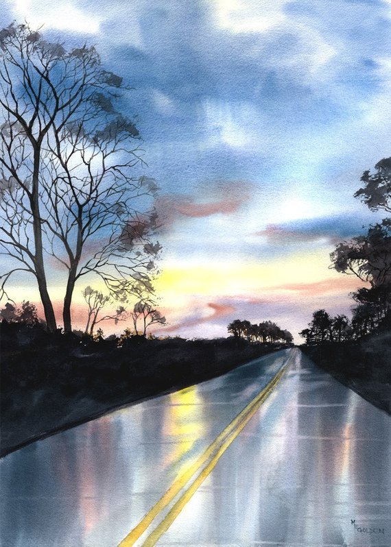 The Road Home By M. Golden, Watercolor Painting