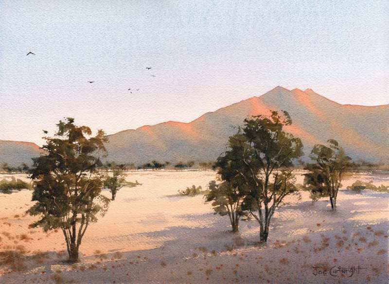 West MacDonnell Ranges At Sunset By Joe Cartwright, Watercolor Painting