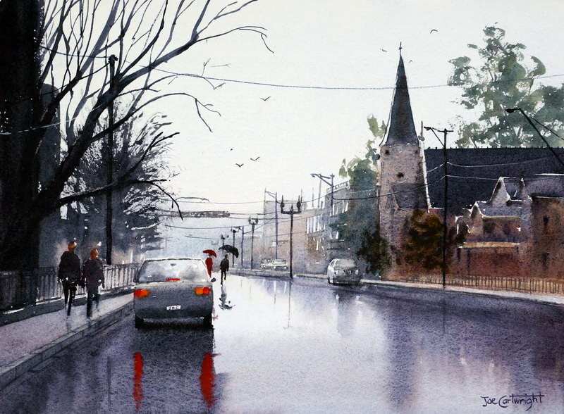 Wet Street By Joe Cartwright, Watercolor Painting