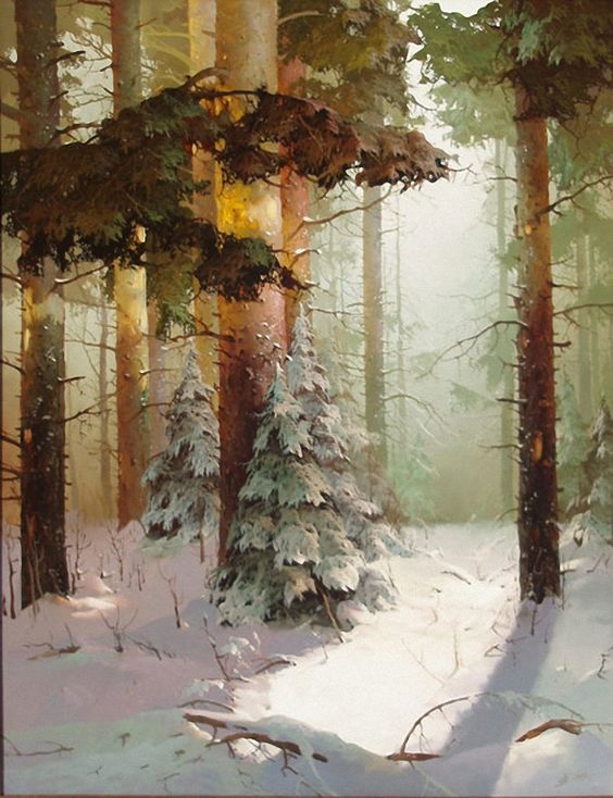 Winter Forest By Victor Bykov, Oil Painting