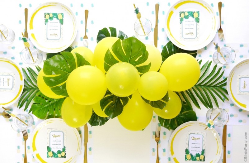 DIY Balloon & Fronds Tropical Party Centerpiece