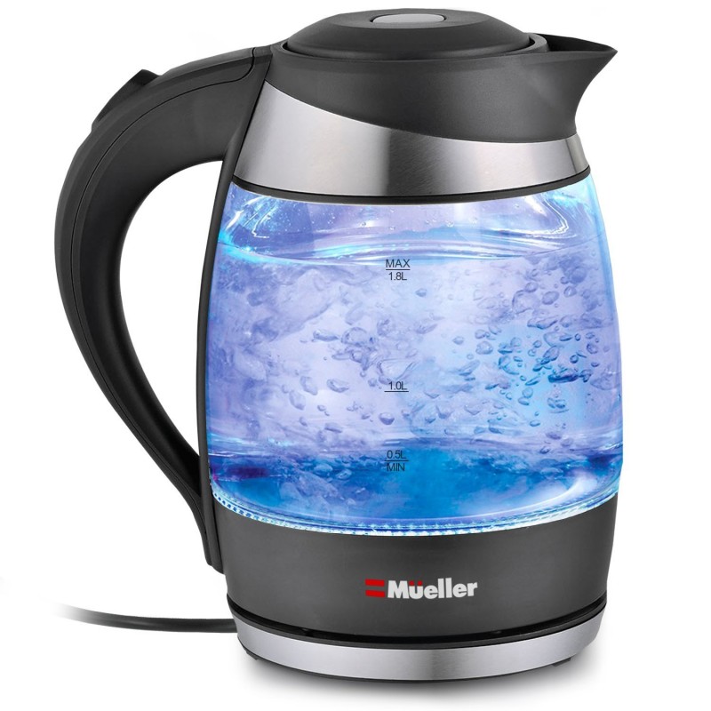 Electric Kettle Water Heater with SpeedBoil Tech, Glass Tea, Coffee Pot 1.8 Liter Cordless with LED Light, Borosilicate Glass BPA-Free with Auto Shut-Off and Boil-Dry Protection 