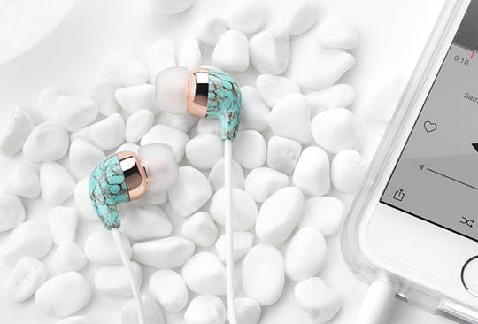 Trendy In-Ear Earbuds with Remote and Mic (Blue Turquoise Rose Gold)