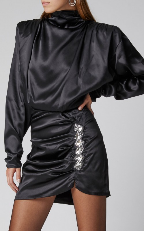 Alessandra Rich Silk Satin High Neck Mini Dress