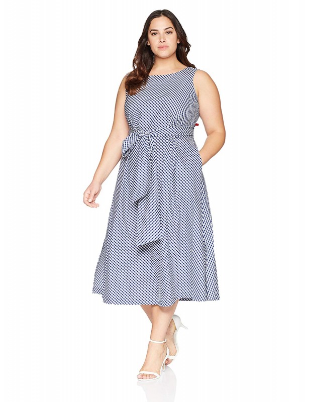 Anne Klein Women's Plus Size Midi Cotton Fit and Flare Dress