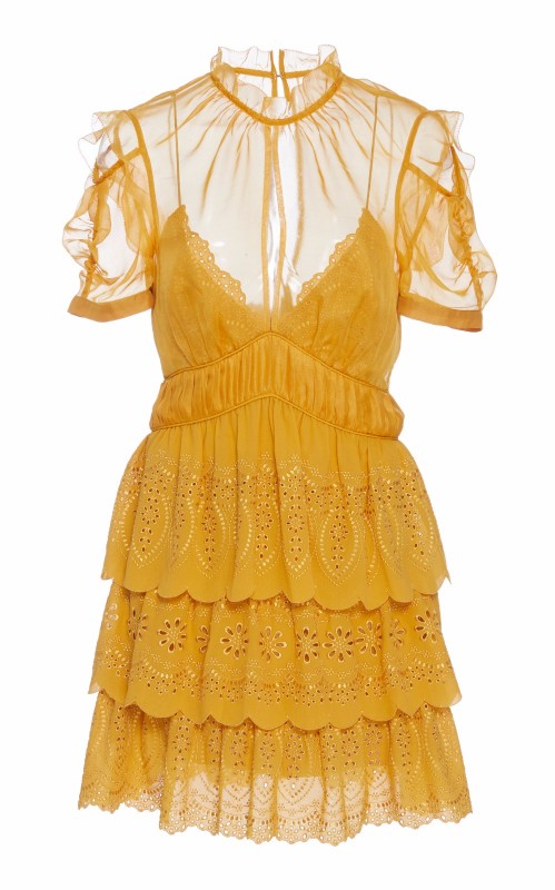 Embroidered Tiered Chiffon Mini Dress, Self Portrait