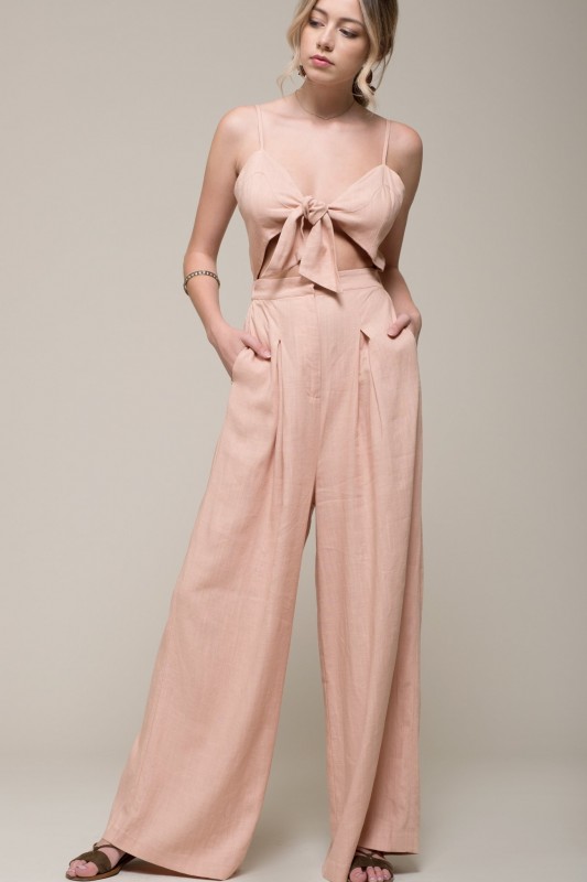 Moon River Front Cutout Jumpsuit, Peach