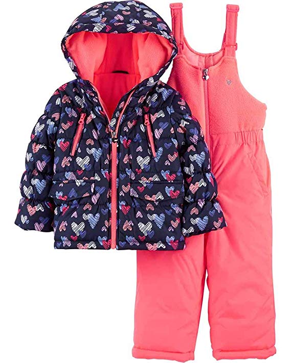 Osh Kosh B'Gosh Little Girls Navy & Pink Heart Print Two-Piece Snowsuit