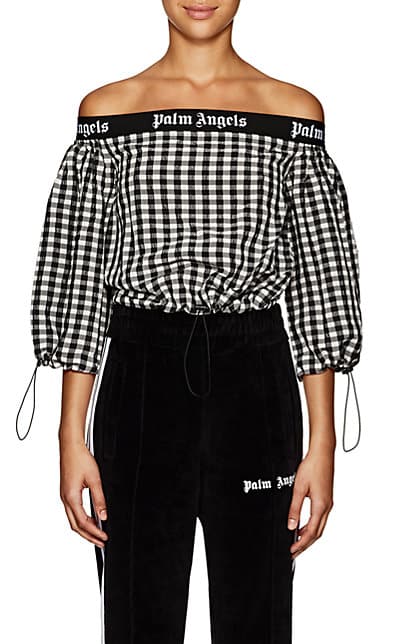 Palm Angels Logo Gingham Off-The-Shoulder Top