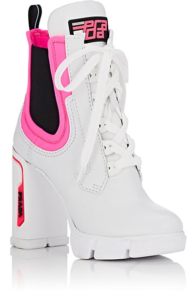 pink and white prada boots