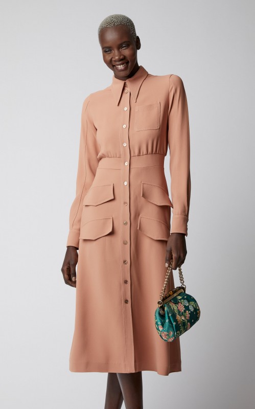 Rochas Double-Pocket Cady Midi Shirt Dress