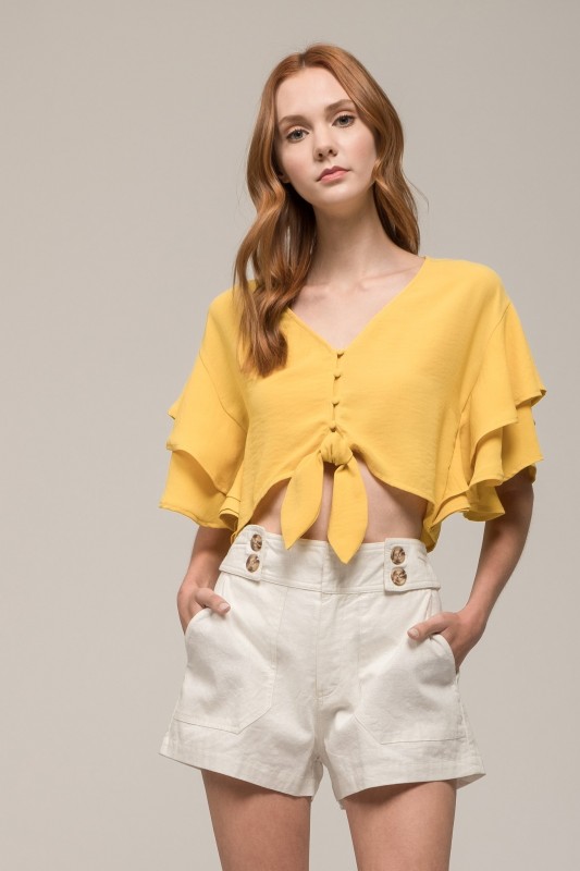 Ruffled Crop Top Whit Front Tie