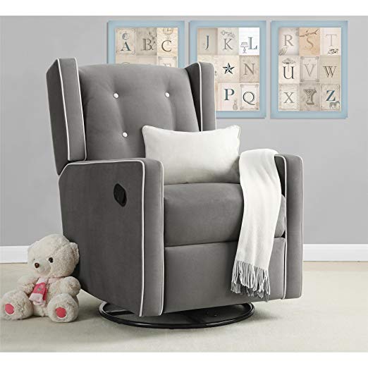 Baby Relax Mikayla Swivel Gliding Recliner, Gray Microfiber