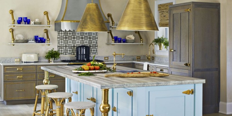 Bashaw Blue And Brass Kitchen