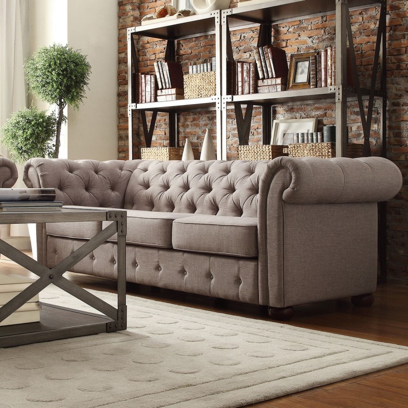 Chesterfield Gray Velvet Tufted Sofa