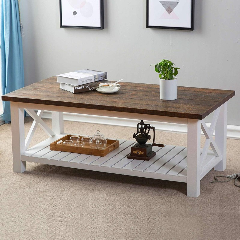 Furnichoi Wood Rustic Coffee Table Farmhouse Vintage Cocktail