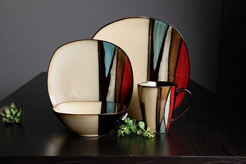 Gibson Elite 16 Piece Althea Reactive Glaze Dinnerware, Multicolor 