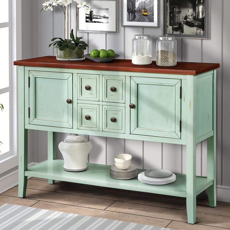 Harper & Bright Designs Cambridge Series Buffet Sideboard Console Table with Bottom Shelf (Antique Blue) 