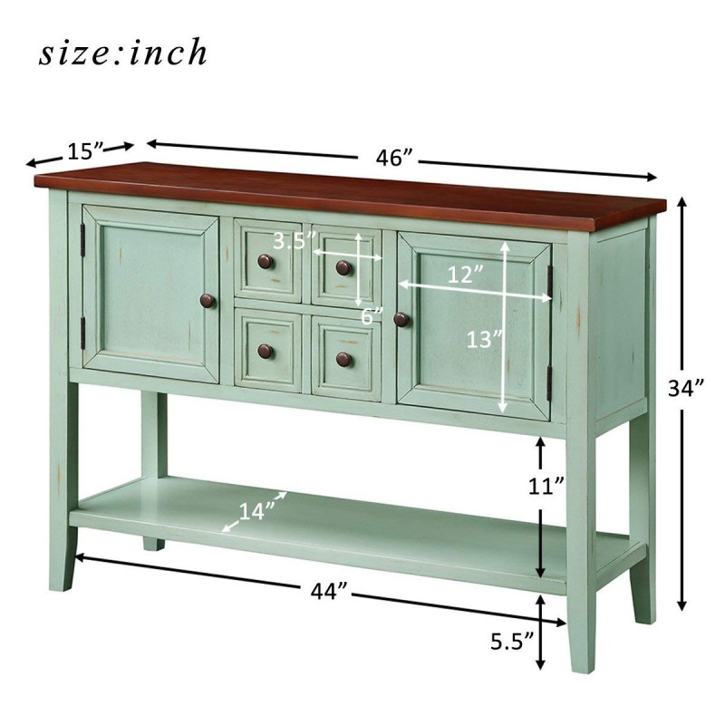 Harper & Bright Designs Cambridge Series Buffet Sideboard Console Table with Bottom Shelf (Antique Blue) 
