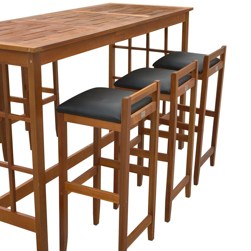 HOMCOM 7 Piece Classic Prairie School Style Dining Set Bar Height Stools Table Set Acacia Wood - Table & 6 Stools 