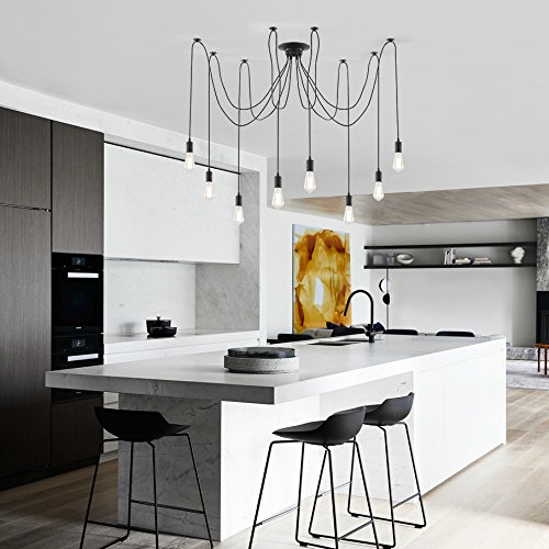 Light Society Tentacle 10-Light Chandelier Swag Pendant, Matte Black, Modern Industrial Lighting Fixture (LS-C105)