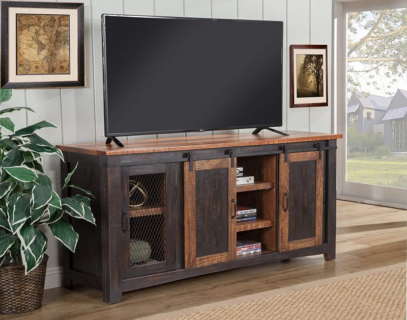 Martin Svensson Home Santa Fe 65-Inch TV Stand, Antique black & Aged Distressed Pine 