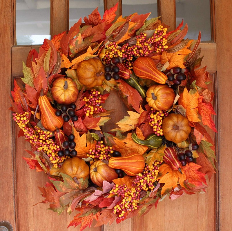 Montgomery Hollow Silk Fall Door Wreath 26 inch - Large Autumn Door Wreath For Outdoor Display, White Storage Gift Box Included 