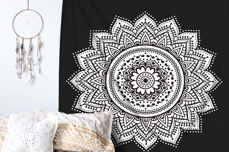 Ombre Mandala Tapestry - Black and White Indian/Hindu Wall Hanging - Bohemian Wall Decor by RawyalCrafts 