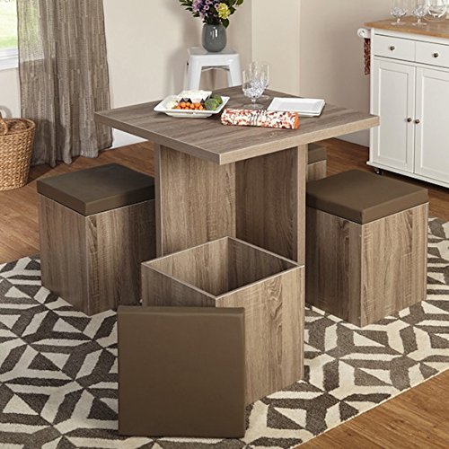 Simple Living 5-piece Baxter Dining Set with Storage Chair Ottomans (Taupe)