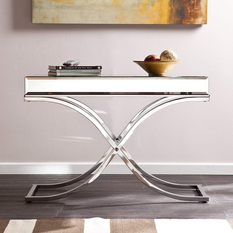 Southern Enterprises Ava Mirrored Console Table, Chrome Frame Finish 